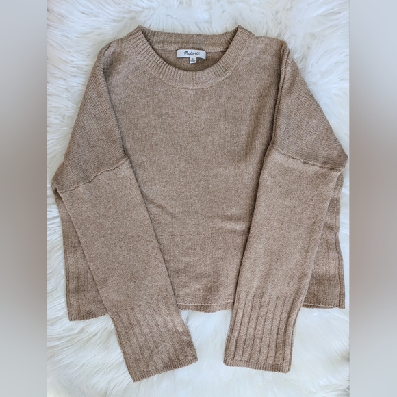 NWOT Madewell camel drop shoulder oversized boxy wide sleeve ribbed knit cuffs - Picture 4 of 14